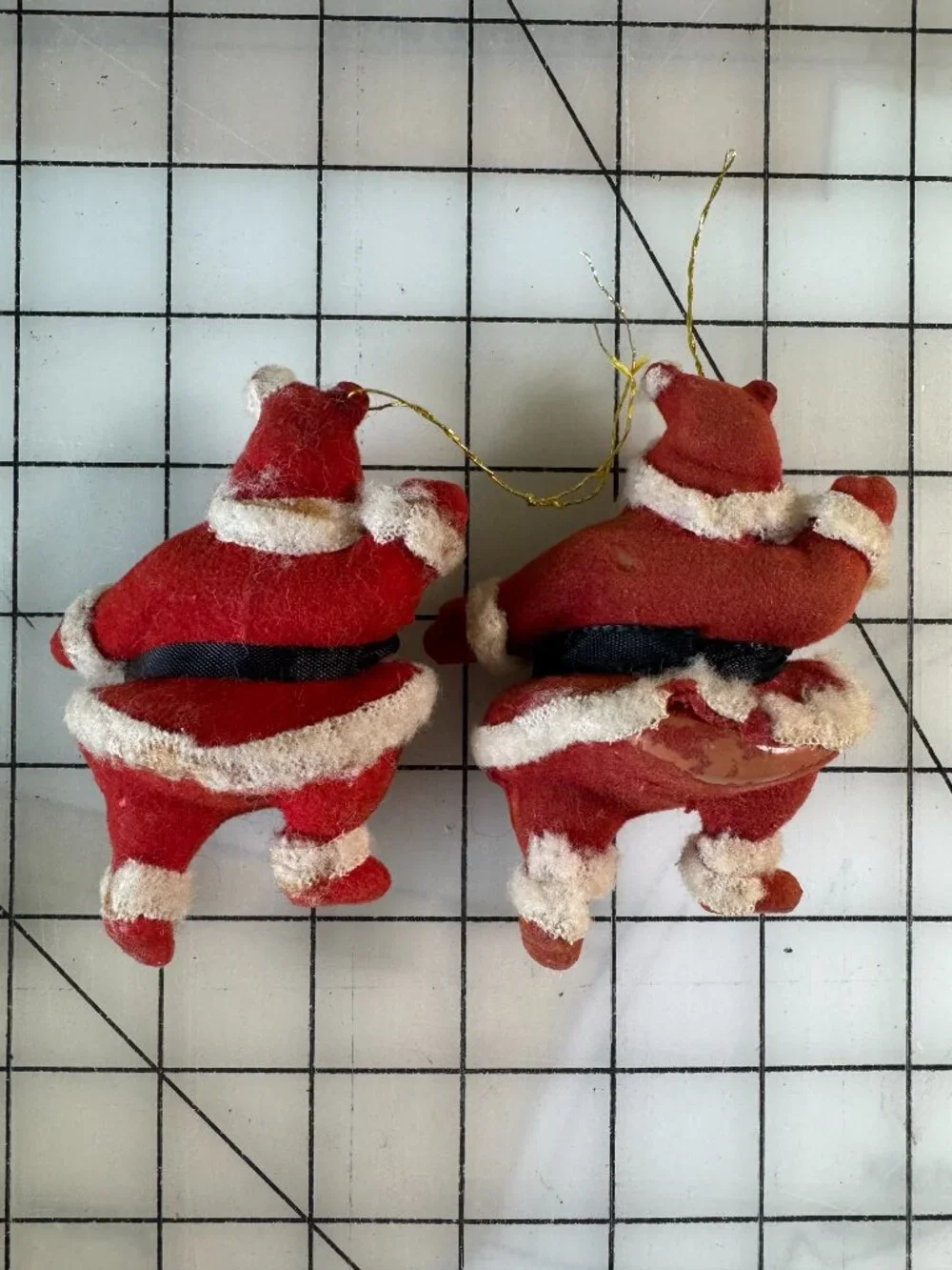 Vintage Flocked Santa Claus Ornaments 4” Japan Hong Kong Mid Century Christmas